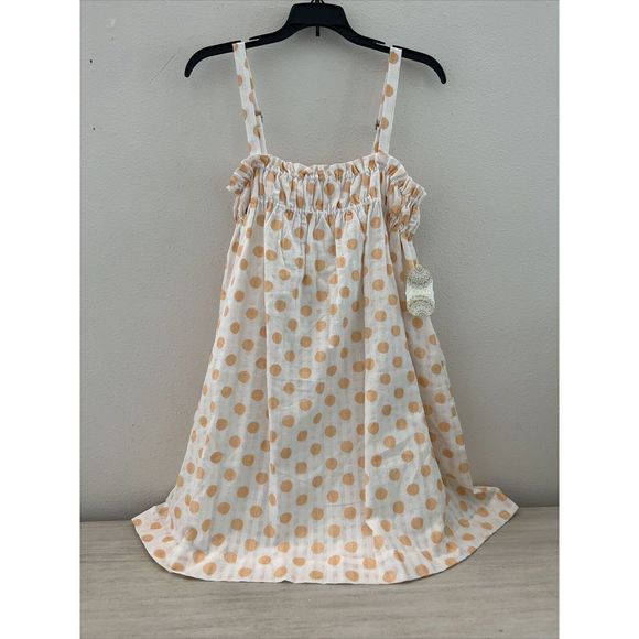 Altar’d State Sz Medium Orange Polka Dot White Sleeveless Dress Pockets Lined$70 - Picture 1 of 16